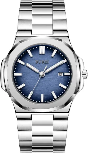Watches Business Waterproof Wristwatch,Fathers Day courtyard shift sophistication amplify Gift for Men BUREI Men Watches Fashion Stainless Steel Analog Quartz 