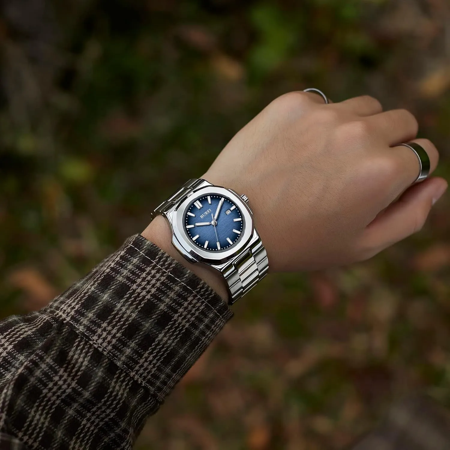 Watches Business Waterproof Wristwatch,Fathers Day courtyard shift sophistication amplify Gift for Men BUREI Men Watches Fashion Stainless Steel Analog Quartz 