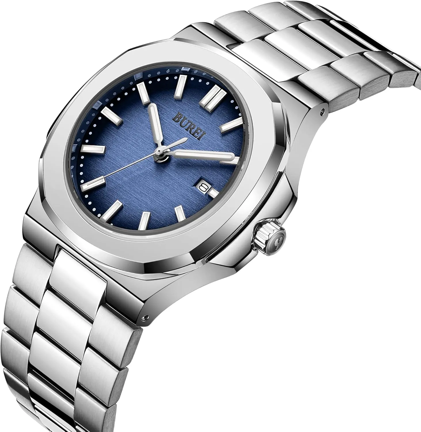 Watches Business Waterproof Wristwatch,Fathers Day courtyard shift sophistication amplify Gift for Men BUREI Men Watches Fashion Stainless Steel Analog Quartz 