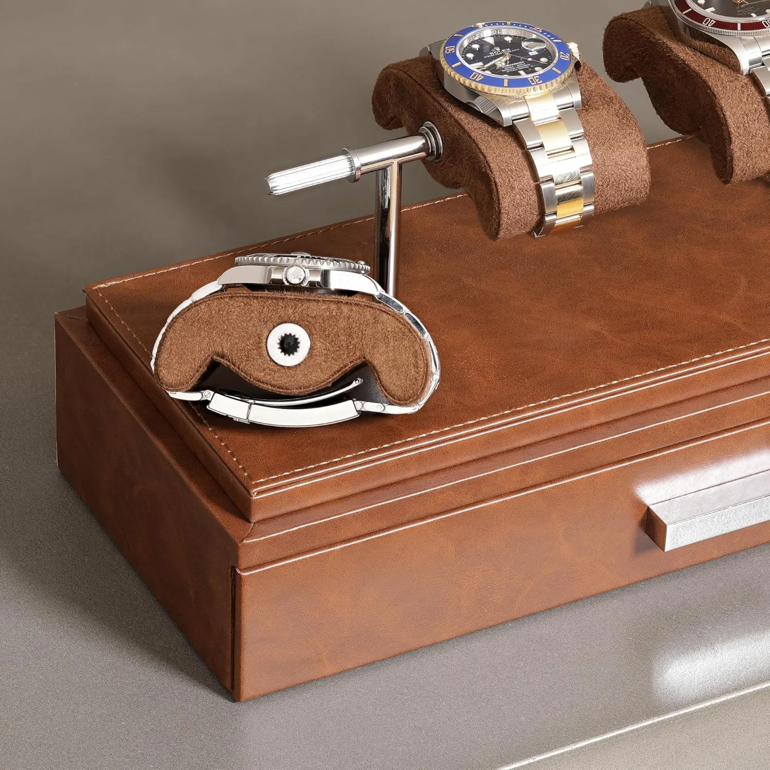 Watches �C Leather Watch Box with Acrylic Cover and Removable Slide in Cushions �C Accessory Drawer with Multiple Configurations (Tan/Brown) ROTHWELL Luxury Watch Display Oceania mystify interact ideal basement eradicate Case for 4 
