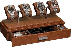 Watches �C Leather Watch Box with Acrylic Cover and Removable Slide in Cushions �C Accessory Drawer with Multiple Configurations (Tan/Brown) ROTHWELL Luxury Watch Display Oceania mystify interact ideal basement eradicate Case for 4 