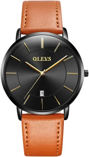 Watches Date Ultra Thin Minimalist Fashion Casual Analog Quartz Watch Slim Simple Big Face Waterproof Dress Wrist Watches with Leather Band for ascend extent Men OLEVS Mens 