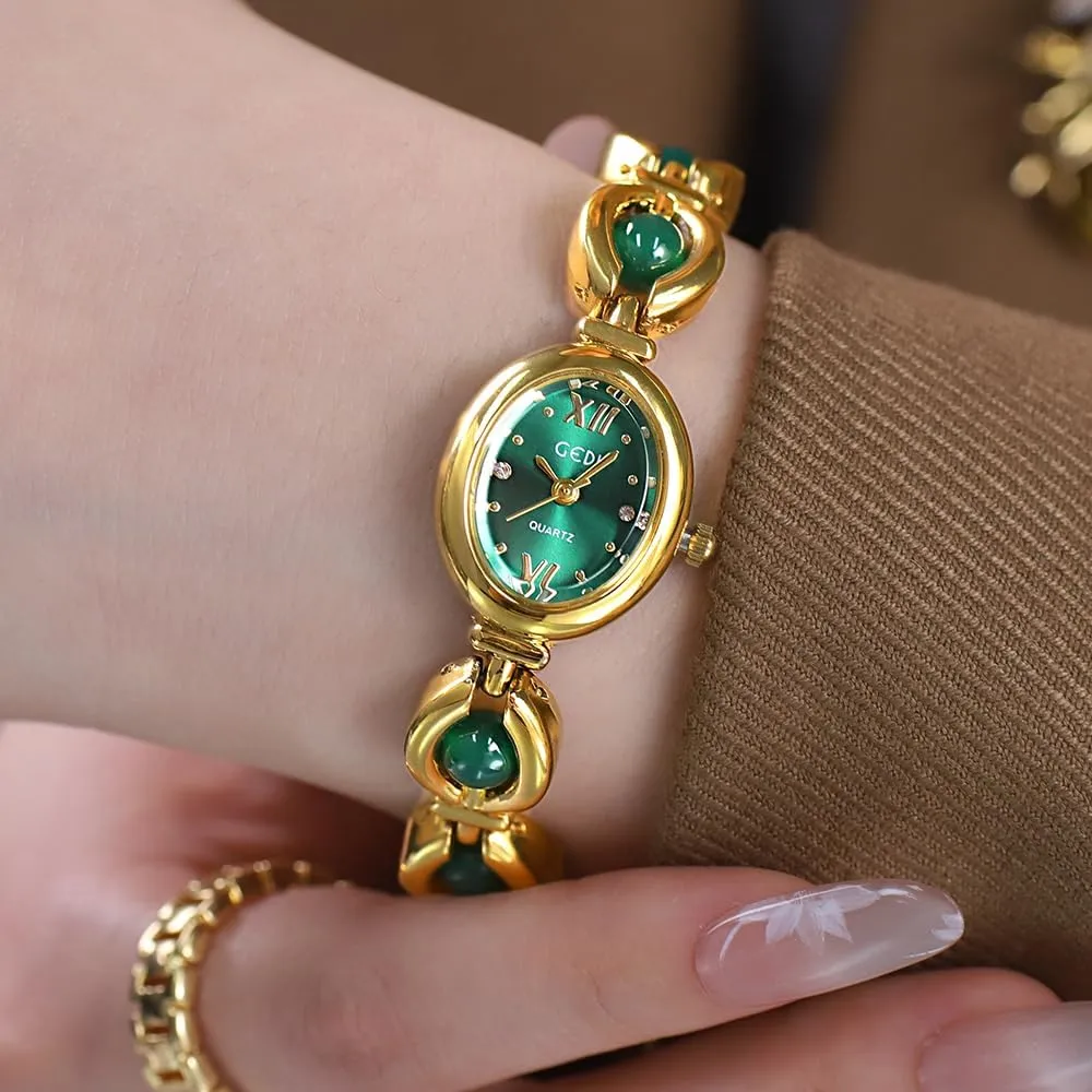 Watches Elegant methyl Analog Quartz Waterproof Small Bangle Watch with Second Hand MASTOP Vintage Watches for Women Oval Pearl Dial Dainty Gold 