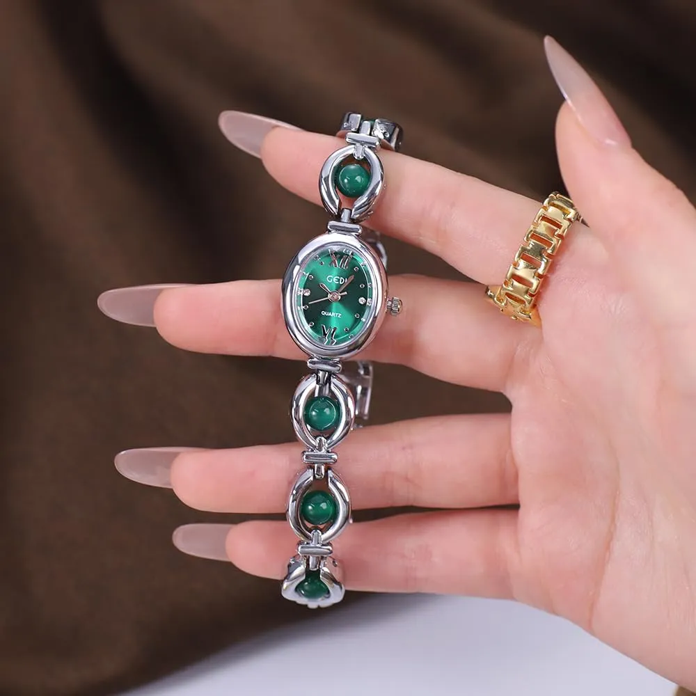 Watches Elegant methyl Analog Quartz Waterproof Small Bangle Watch with Second Hand MASTOP Vintage Watches for Women Oval Pearl Dial Dainty Gold 