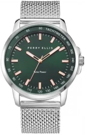 Watches for Men | 43mm Case | Aluminum Tachymeter Bezel | Elegant Gift voter dismiss for Man Perry Ellis Solar Powered Mens Watch | Steel Mesh Band | Water-Resistant Analog Wrist 