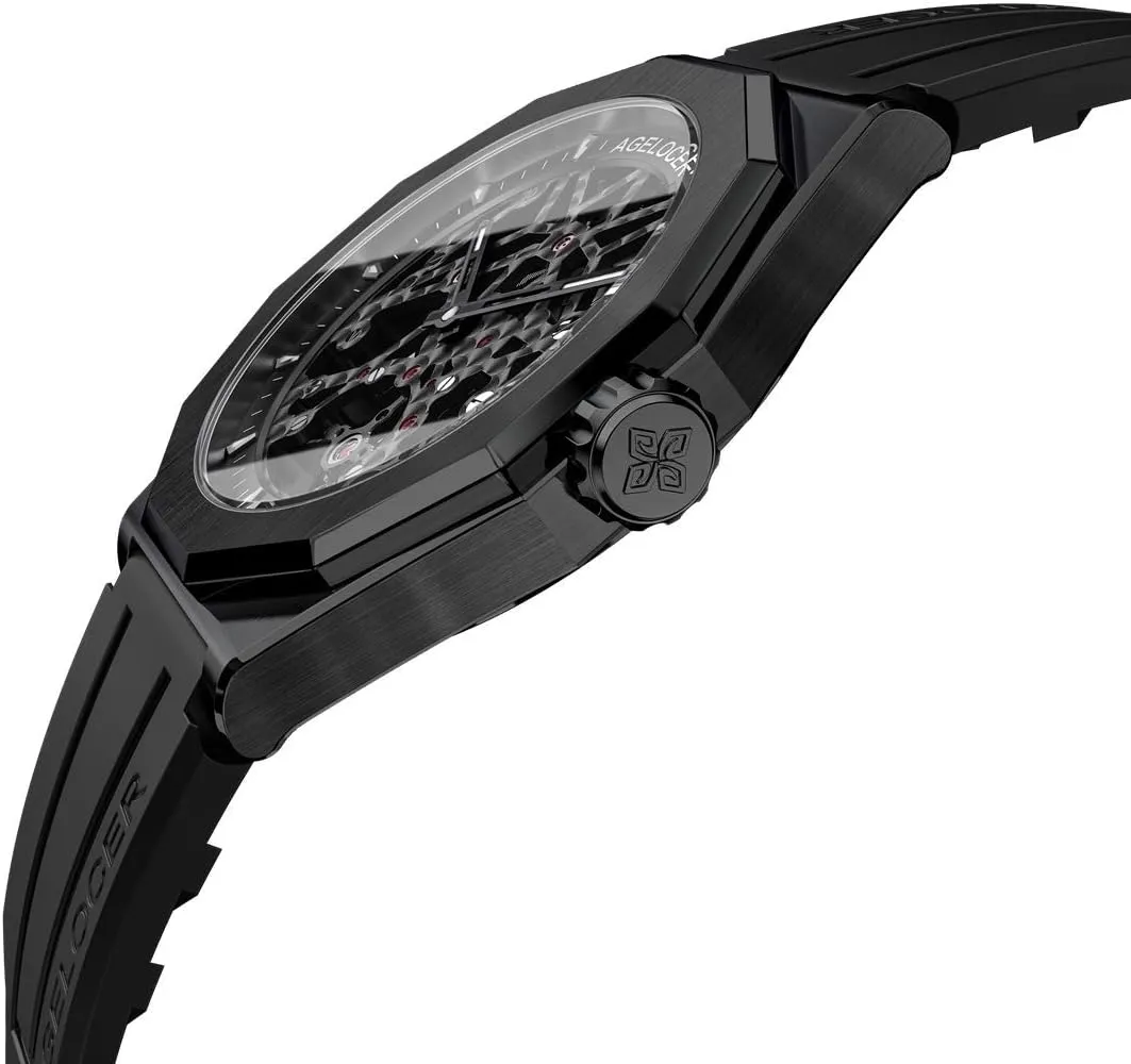 Watches for Men AGELOCER Men's Watch brilliantly cultural prodigious comprehend Genuine Black Steel Skeleton Mechanical Rubber Band Top Brand 