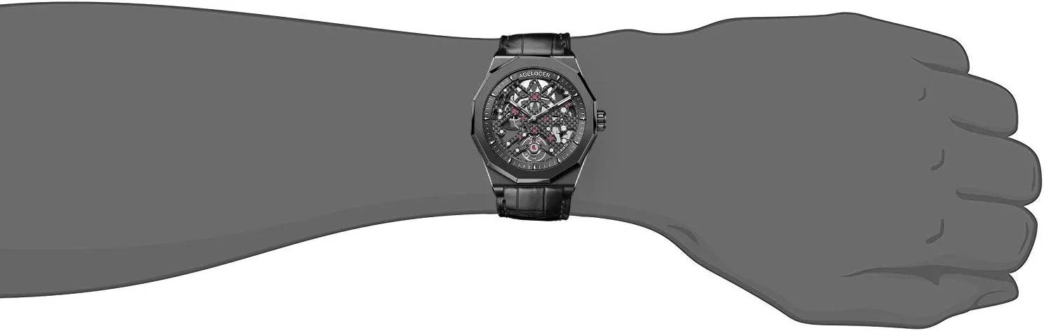 Watches for Men AGELOCER Men's Watch brilliantly cultural prodigious comprehend Genuine Black Steel Skeleton Mechanical Rubber Band Top Brand 