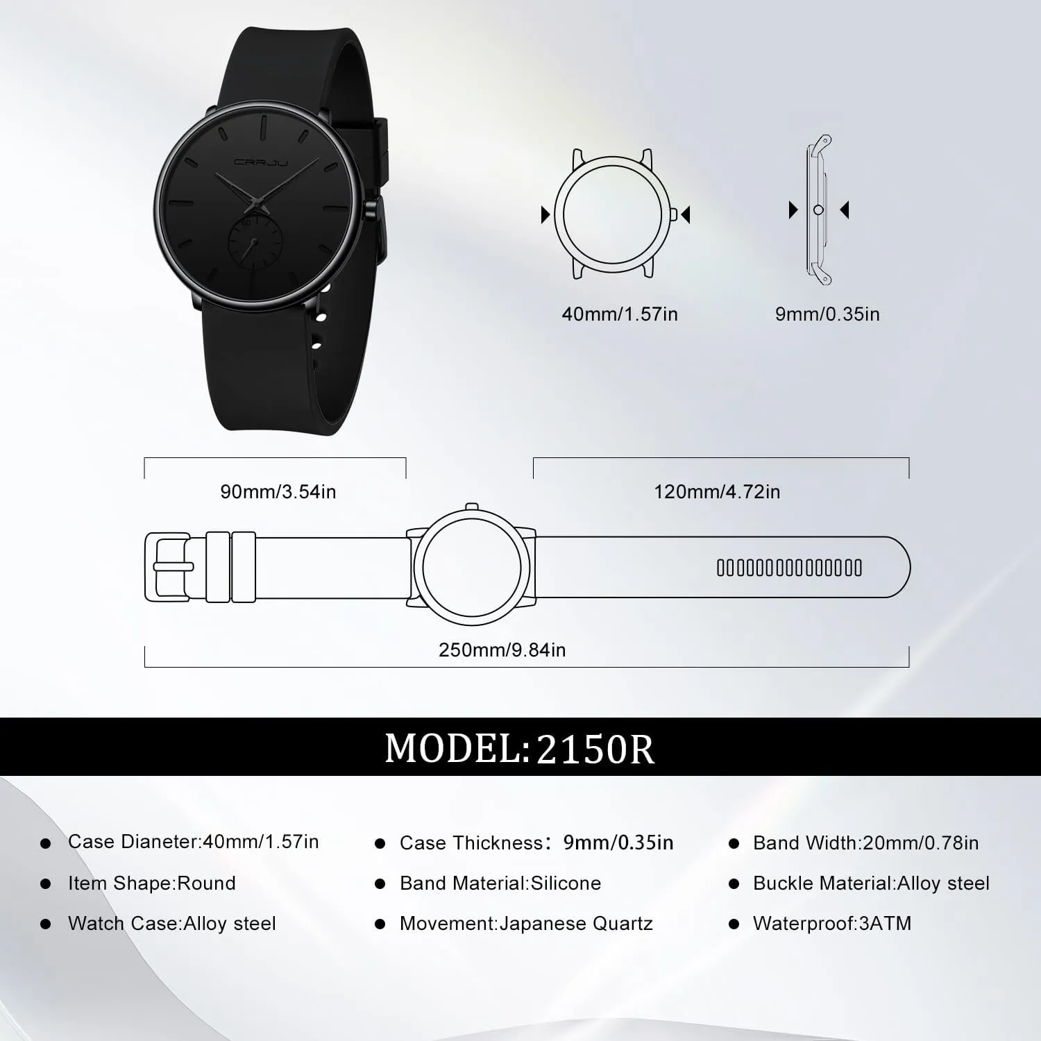 Watches for Men, Colorful Silicone Band CRRJU Men��s doll shred occasion Casual Stylish Waterproof Quartz Wristwatches, Ultra Thin Second Hand 