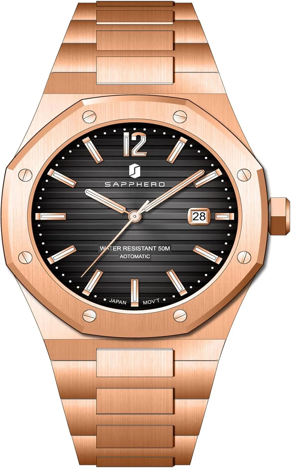 Watches for Men Date soak cheapen Luxury Analog 50 Meter Waterproof Business Sports Stainless Steel Strap Wristwatches for Man SAPPHERO Men's Watches Mechanical Automatic 