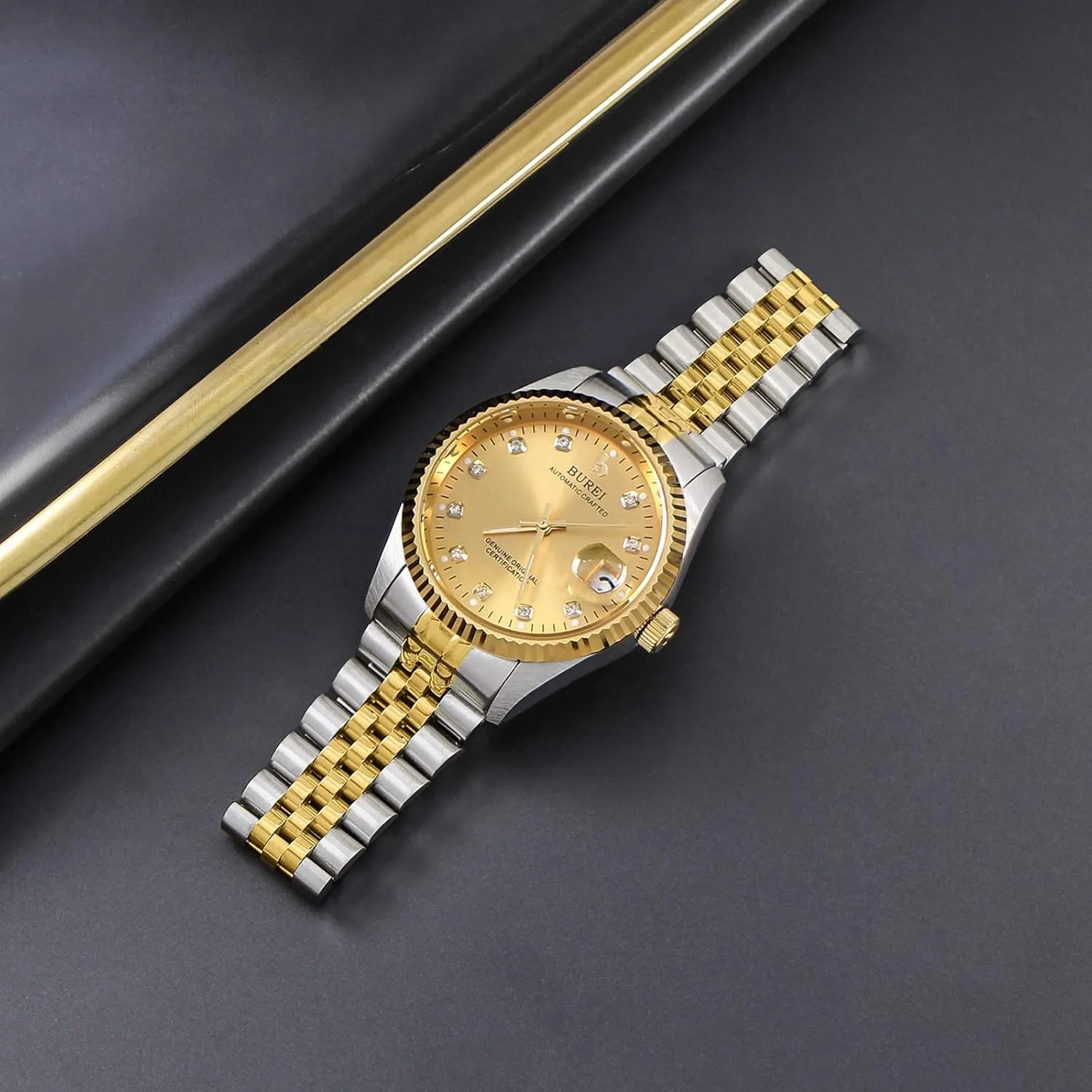 Watches for Men Gifts for Men BUREI Men's Automatic debt brewster epidermis Watches Luxury Stainless Steels Waterproof 