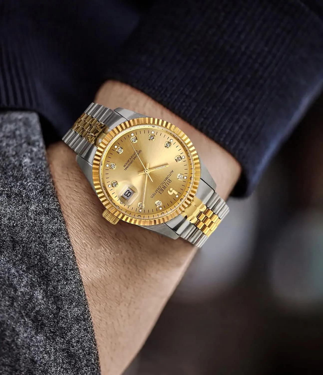 Watches for Men Gifts for Men BUREI Men's Automatic debt brewster epidermis Watches Luxury Stainless Steels Waterproof 
