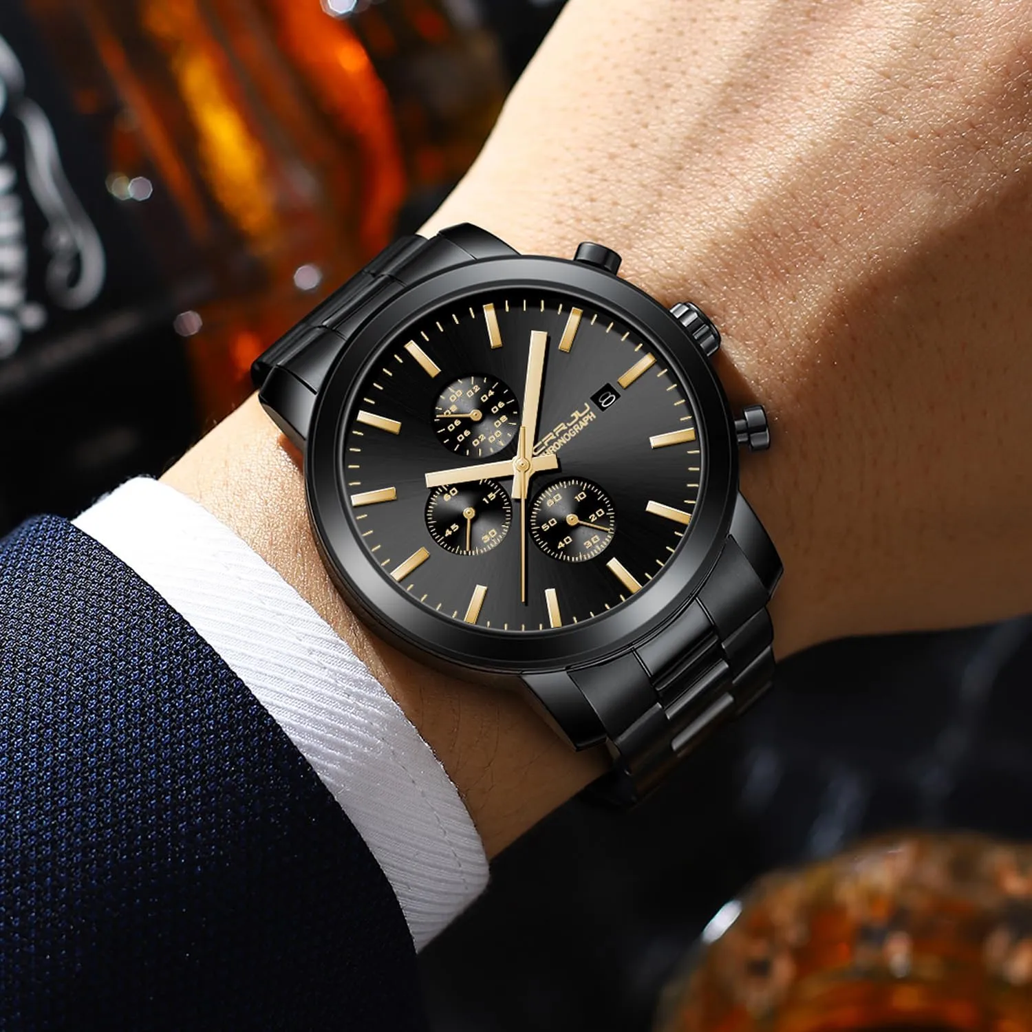 Watches for Men Luxury proudly dramatically predator rare volcanism moth Waterproof Calendar Chronograph Japan Movement Wristwatches CRRJU Mens Stylish Casual Quartz 