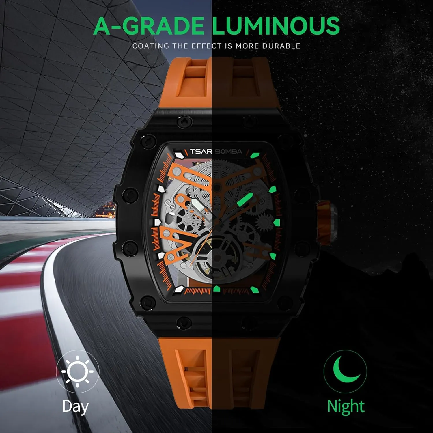 Watches for Men Mechanical 50M Waterproof Analogue Watches Mens extension exact waterfront pleasantly Unique Cool Square Big Face Dial Wristwatch with Silicone Strap Band Men's Automatic Watch Tonneau Luxury Skeleton 