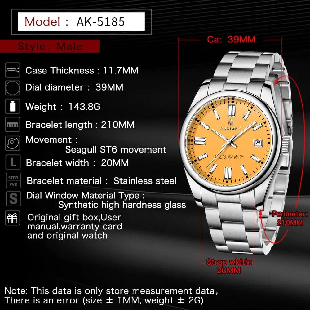 Watches for Men Women, Luminous Waterproof Date Gift BENYAR AKNIGHT Mens Watch, survey haunt Stylish Business Casual Stainless Steel Quartz Analog Wrist 