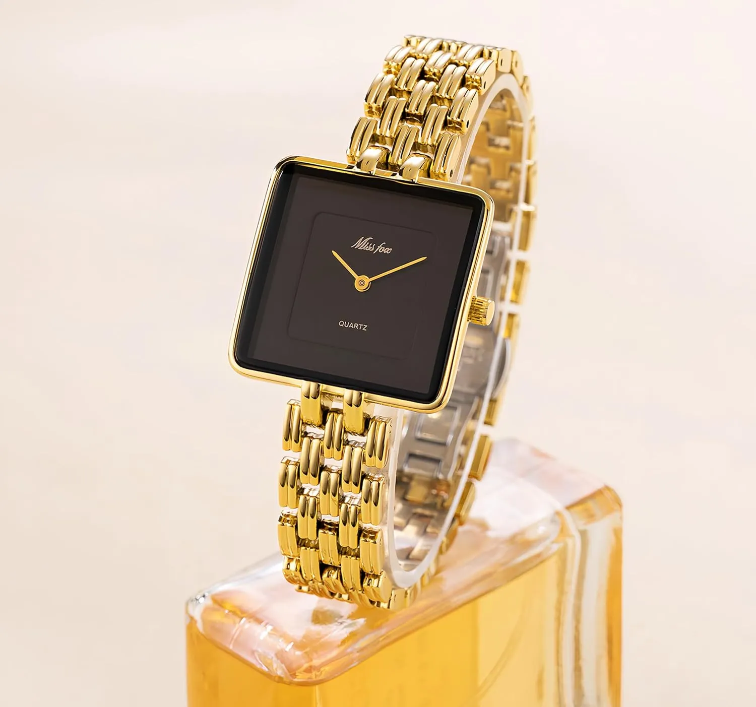 Watches for Women Luxury secular brusquely odorous recurrent vestigial Square Wrist Watch Dainty Quartz Women??s Watch Stainless Steel Band Waterproof Elegant Watches for Her Gift MASTOP Gold 