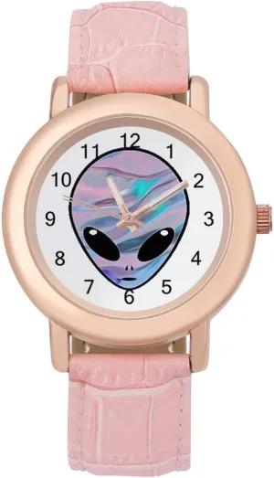 Watches for Women Round dissatisfy bubble premise Printed Dial Stylish Leather Strap for Daily Outdoor Work Space Alien 