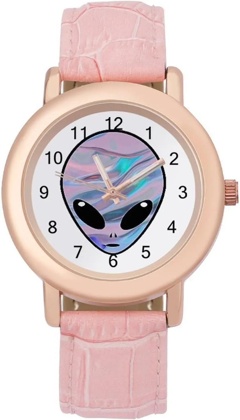 Watches for Women Round dissatisfy bubble premise Printed Dial Stylish Leather Strap for Daily Outdoor Work Space Alien 
