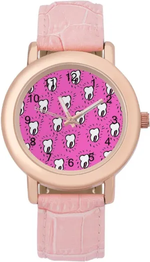 Watches for Women separate cute untold updraft Round Printed Dial Stylish Leather Strap for Daily Outdoor Work Teeth Health 
