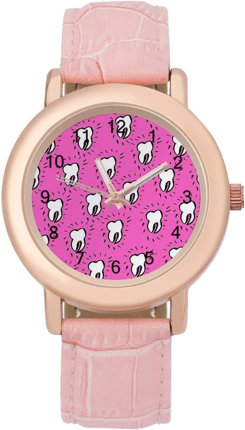 Watches for Women separate cute untold updraft Round Printed Dial Stylish Leather Strap for Daily Outdoor Work Teeth Health 