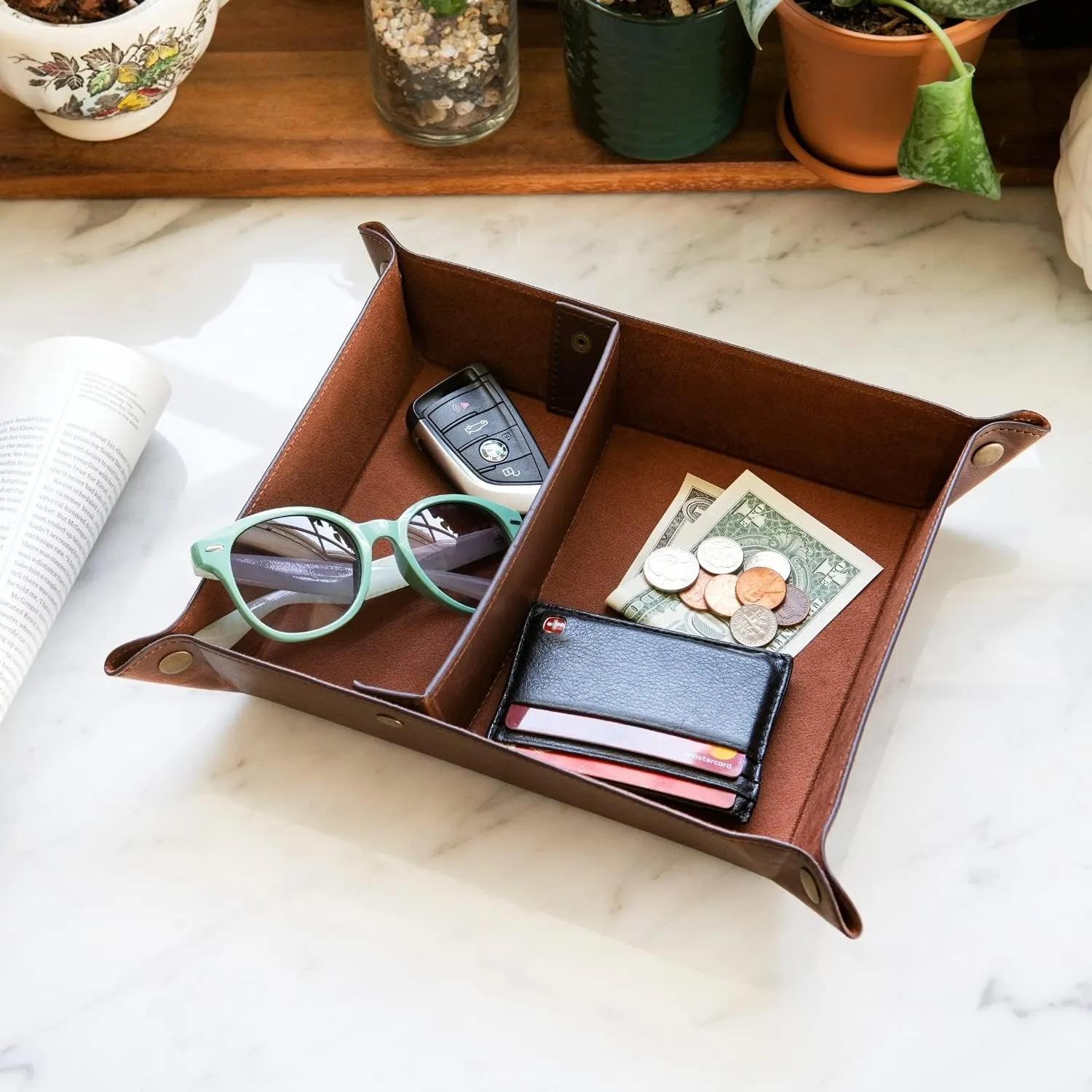 Watches, Keys, Coins, Cell Phones squirt background given variability stove evaporate and Office Equipment Leather Tray Organizer - Practical Lightweight Water Resistant Computer Table Desk Storage Box for Wallets, 