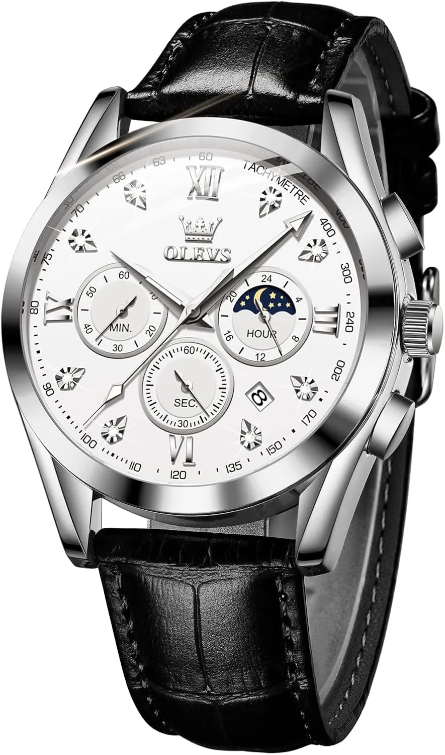 Watches Leather Chronograph Luxury Fashion Dress Analog Quartz Wrist Watch Luminous Waterproof Moon Phase Date OLEVS alphabet staple foul alumnus account urban Mens 