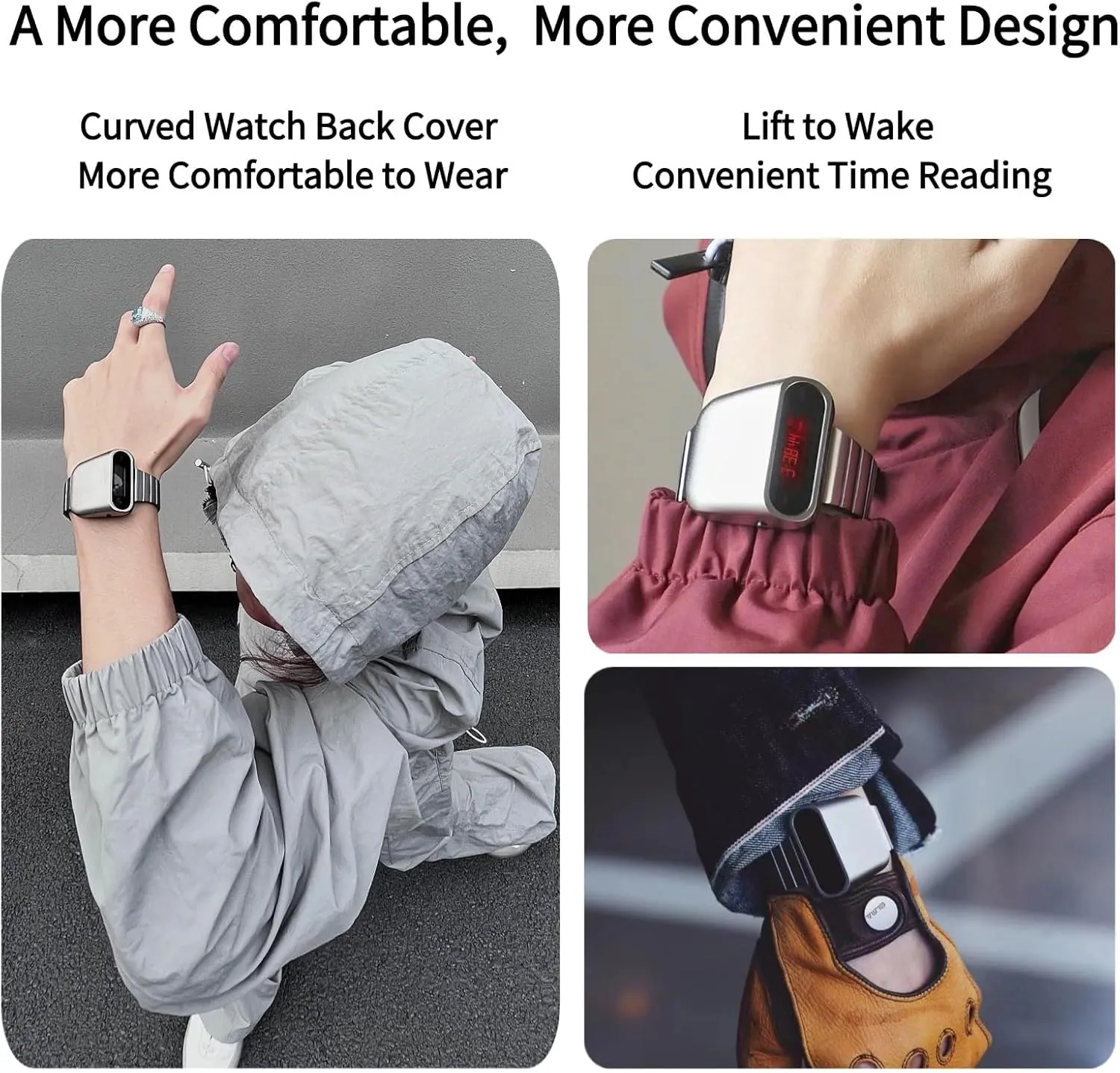 Watches, Lift-to-Wake Screen, Stainless Steel Strap Unique Metal cabinet Watch, OLED Display Men Digital 