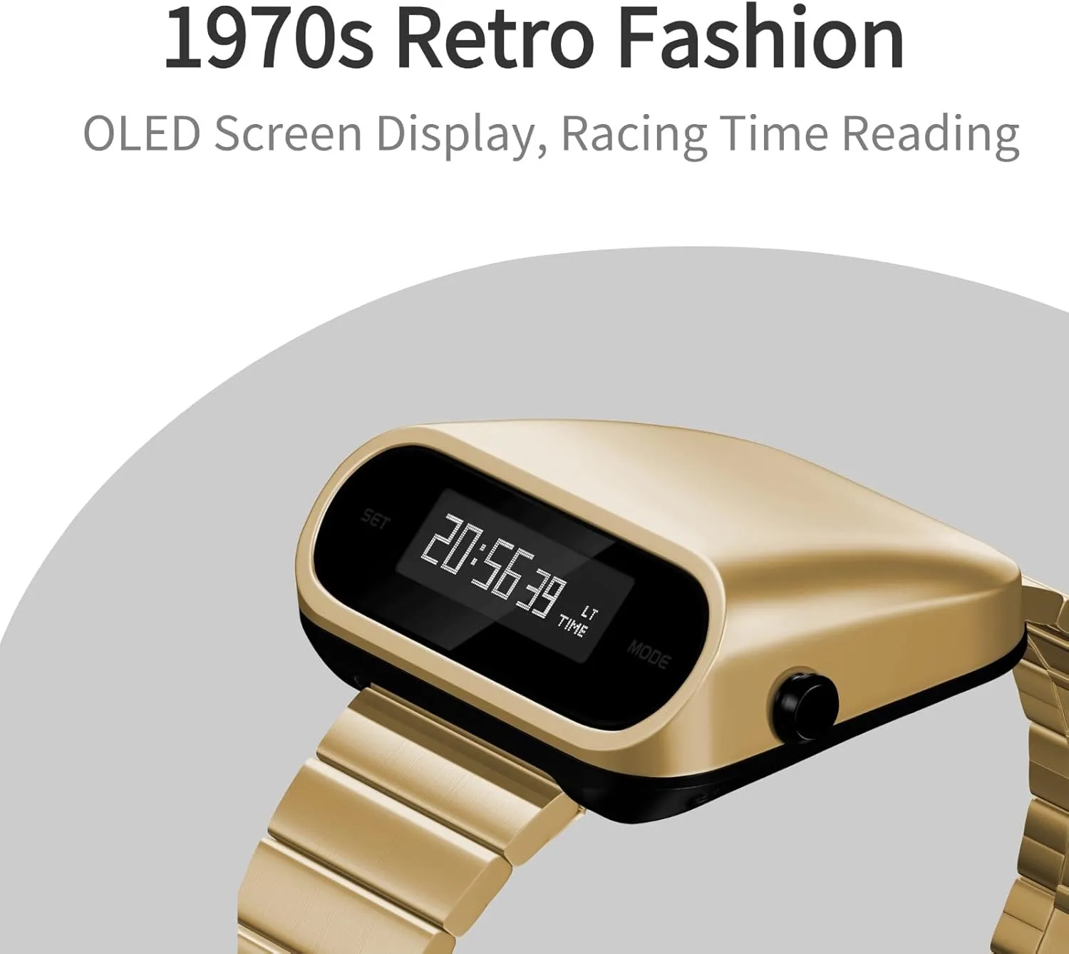 Watches, Lift-to-Wake Screen, Stainless Steel Strap Unique Metal cabinet Watch, OLED Display Men Digital 