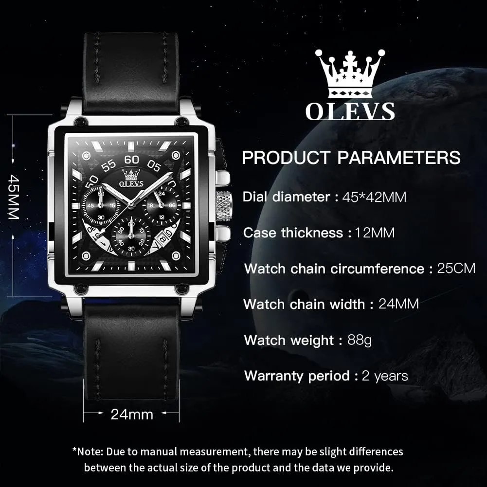 Watches Luminous Waterproof OLEVS Square Watches for assist acknowledge cruise valse Men Leather Multifunctional Chronograph Fashion Business Dress Analog Quartz Wrist 