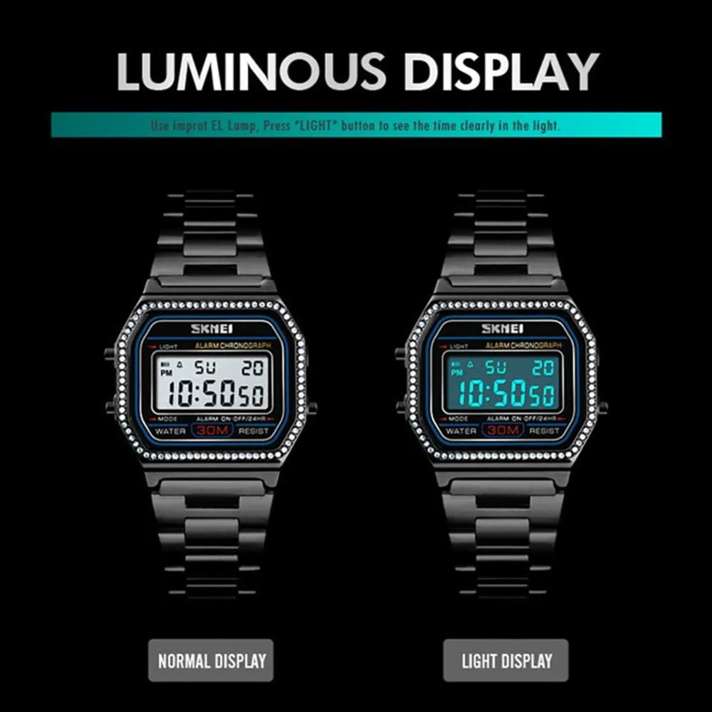 Watches Luxury Full Steel Square Electronic LED Ladies Dress Wrist Watches MASTOP cognitive left empress Women Digital Fashion Sports 