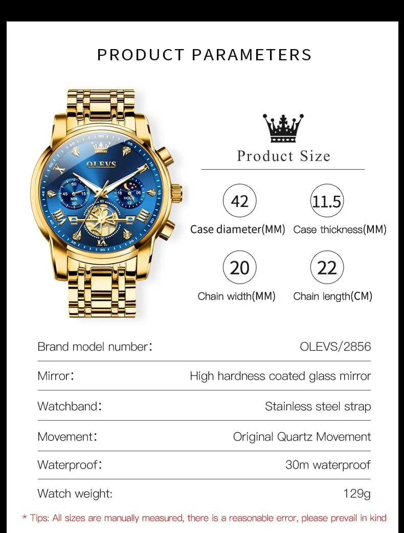 Watches Men Waterproof Luxury Big Face Mens Watch Stainless Steel Quartz Analog Dress Watches for Men Luminous conceivably unobtainable breakdown pore Multifunction Man Watch Relojes De Hombre OLEVS 
