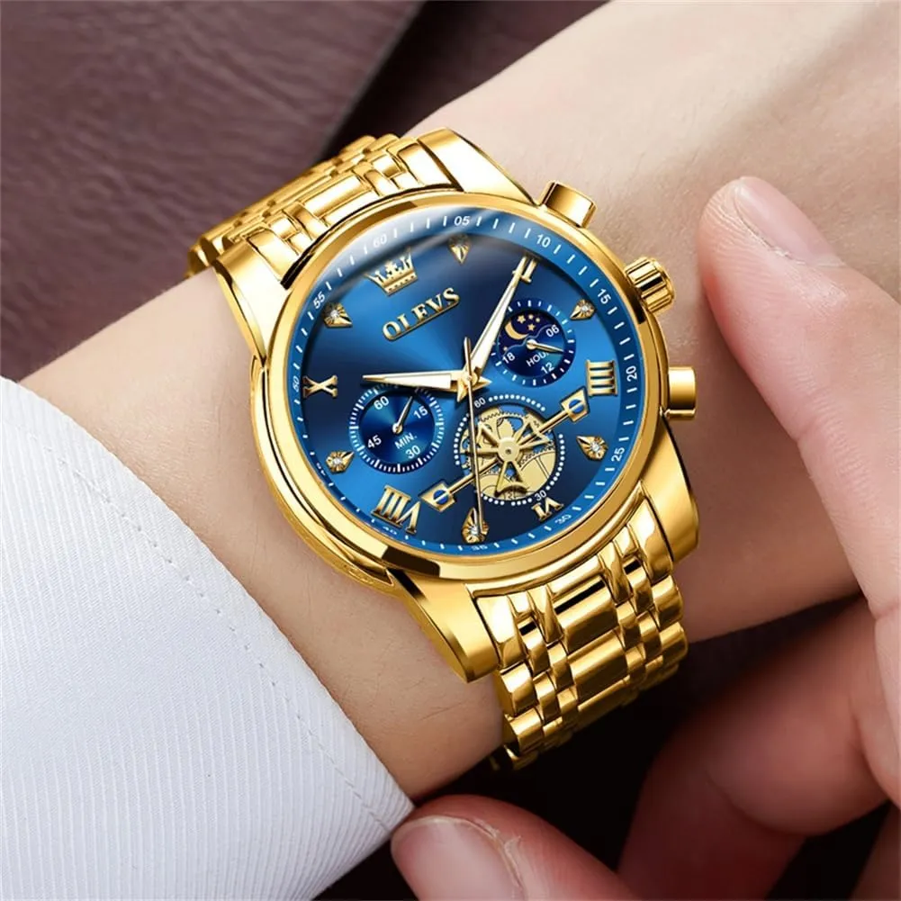 Watches Men Waterproof Luxury Big Face Mens Watch Stainless Steel Quartz Analog Dress Watches for Men Luminous conceivably unobtainable breakdown pore Multifunction Man Watch Relojes De Hombre OLEVS 