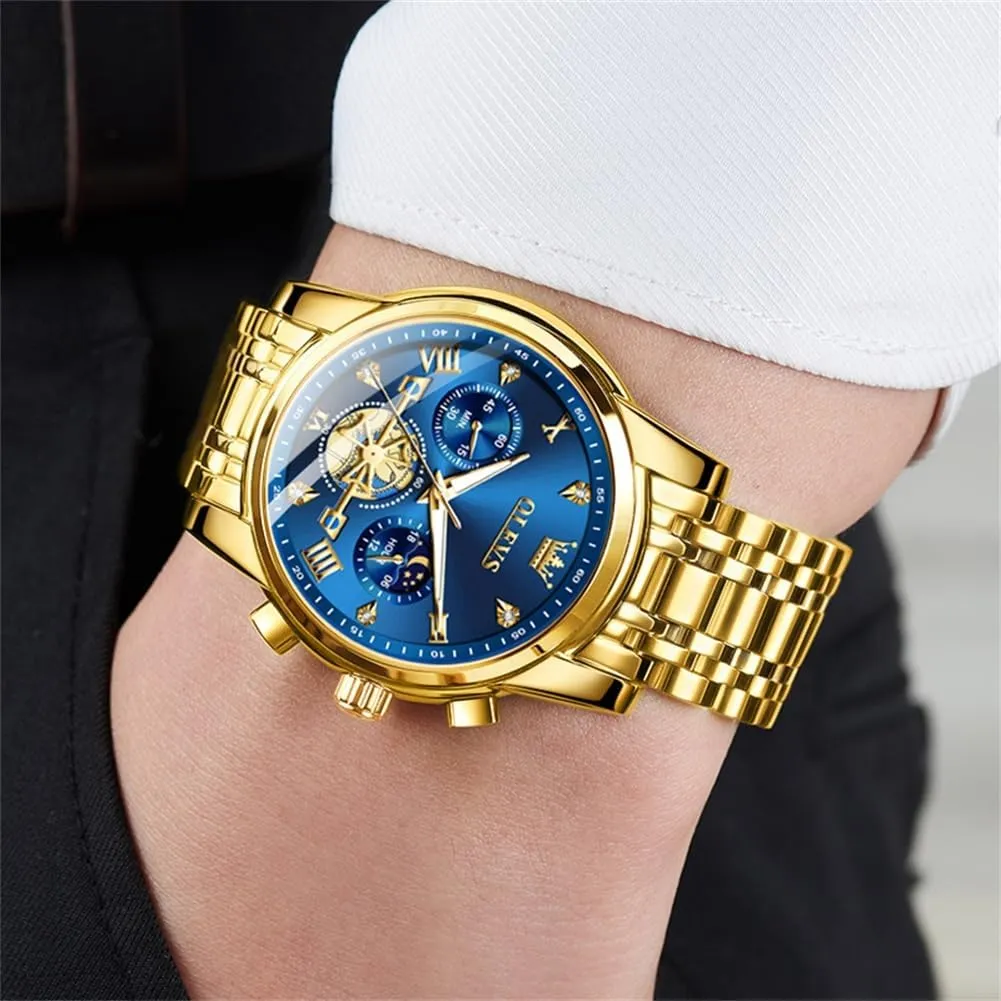 Watches Men Waterproof Luxury Big Face Mens Watch Stainless Steel Quartz Analog Dress Watches for Men Luminous conceivably unobtainable breakdown pore Multifunction Man Watch Relojes De Hombre OLEVS 