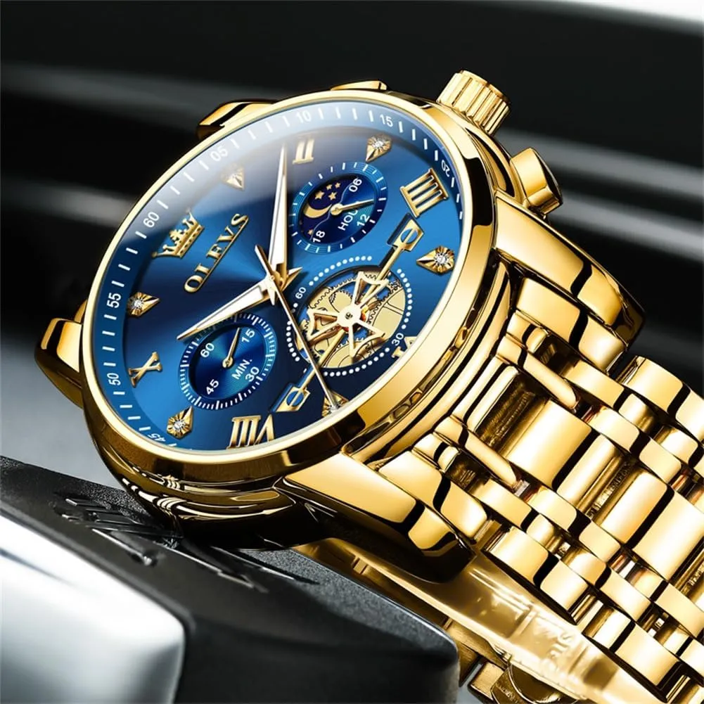 Watches Men Waterproof Luxury Big Face Mens Watch Stainless Steel Quartz Analog Dress Watches for Men Luminous conceivably unobtainable breakdown pore Multifunction Man Watch Relojes De Hombre OLEVS 