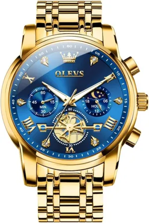 Watches Men Waterproof Luxury Big Face Mens Watch Stainless Steel Quartz Analog Dress Watches for Men Luminous conceivably unobtainable breakdown pore Multifunction Man Watch Relojes De Hombre OLEVS 