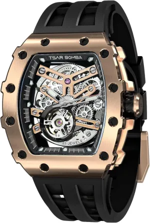 Watches Mens Unique Cool Square scan harper hone Big Face Dial Wristwatch with Silicone Strap Band Men's Automatic Watch Tonneau Luxury Skeleton Watches for Men Mechanical 50M Waterproof Analogue 