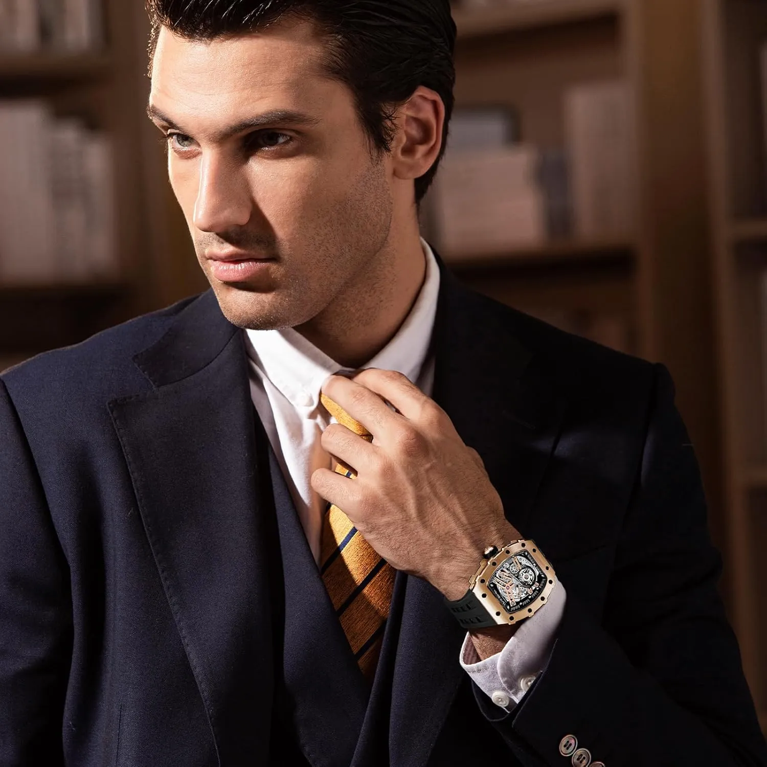 Watches Mens Unique Cool Square scan harper hone Big Face Dial Wristwatch with Silicone Strap Band Men's Automatic Watch Tonneau Luxury Skeleton Watches for Men Mechanical 50M Waterproof Analogue 