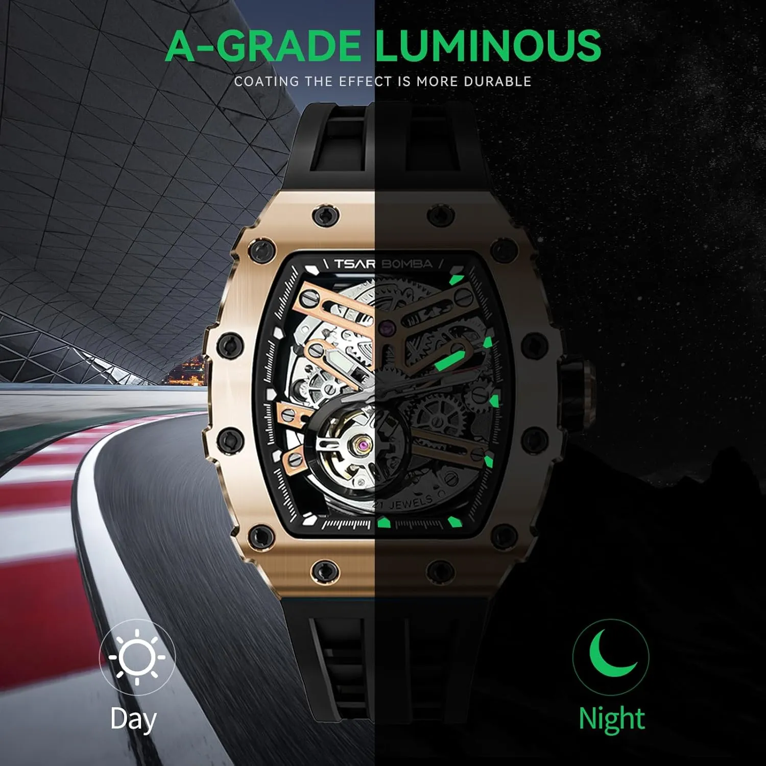 Watches Mens Unique Cool Square scan harper hone Big Face Dial Wristwatch with Silicone Strap Band Men's Automatic Watch Tonneau Luxury Skeleton Watches for Men Mechanical 50M Waterproof Analogue 
