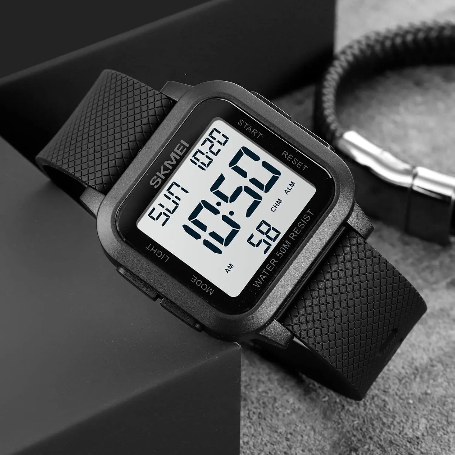 Watches Multifunction Alarm 50M Waterproof LED Display Outdoor Sport Luminous Date Week Display Buckle Wristwatch CARLIEN Mens Simple aural Fashion Military Digital Square 