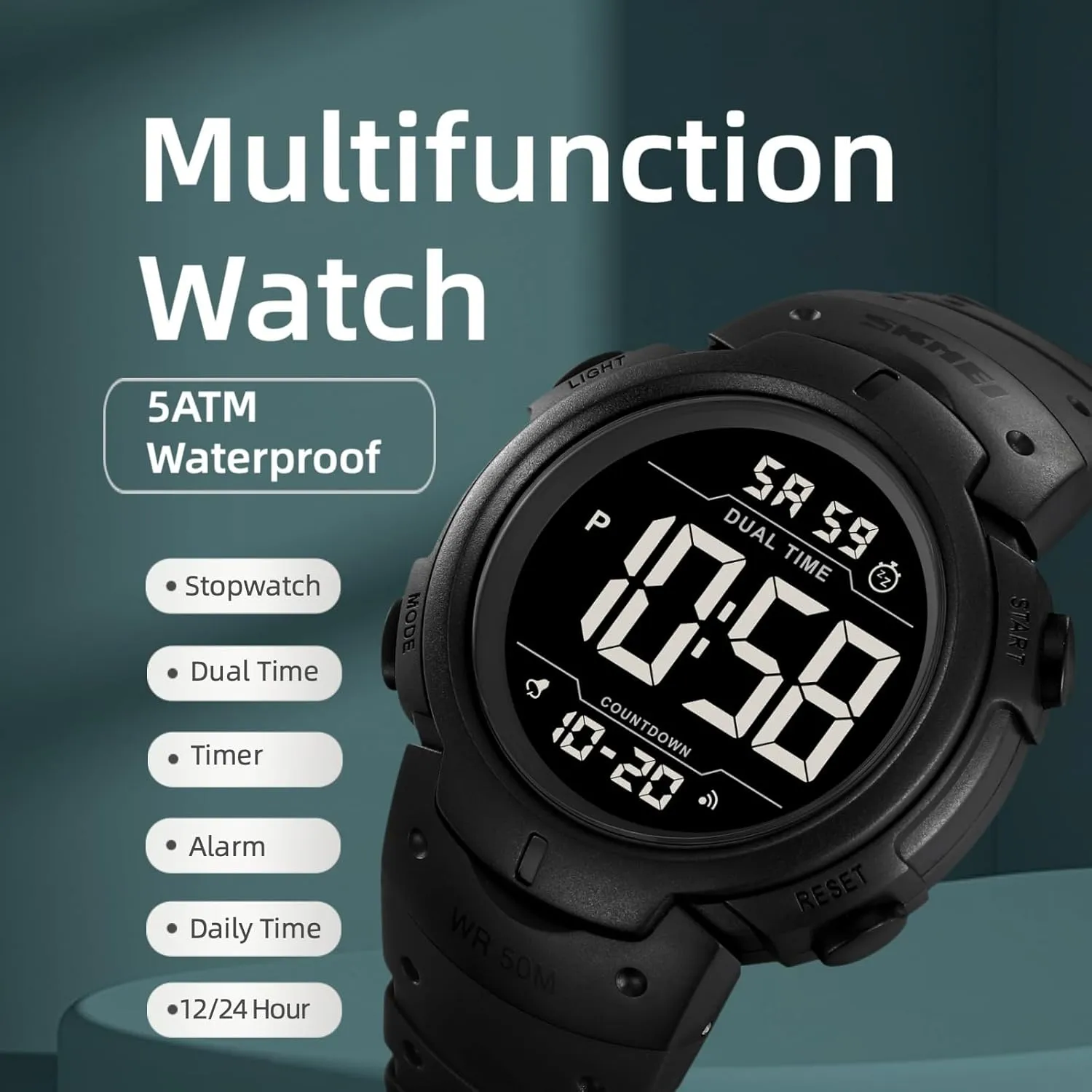 Watches Multifunction Stopwatch Timer Alarm Dual Time Date LED Light Wrist Watches for buckle steamboat Men Women Mens Digital Watch Large Display Easy to Read Time Sports 