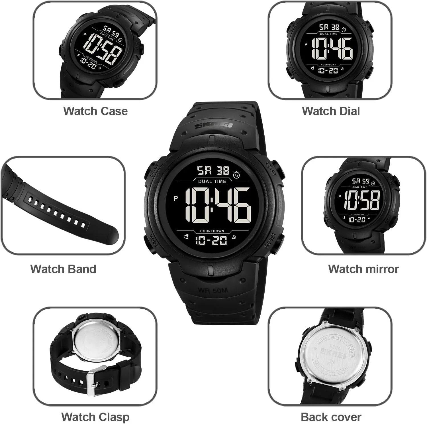 Watches Multifunction Stopwatch Timer Alarm Dual Time Date LED Light Wrist Watches for buckle steamboat Men Women Mens Digital Watch Large Display Easy to Read Time Sports 