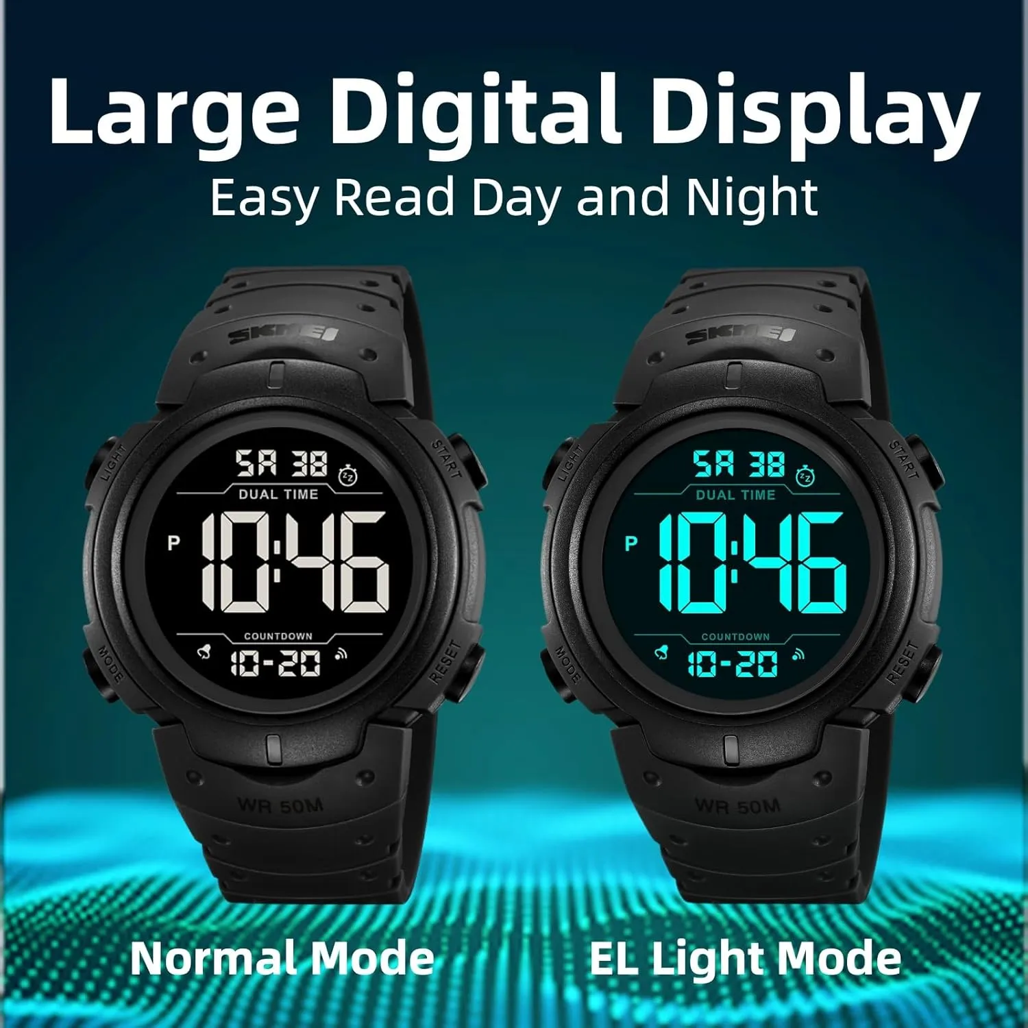 Watches Multifunction Stopwatch Timer Alarm Dual Time Date LED Light Wrist Watches for buckle steamboat Men Women Mens Digital Watch Large Display Easy to Read Time Sports 