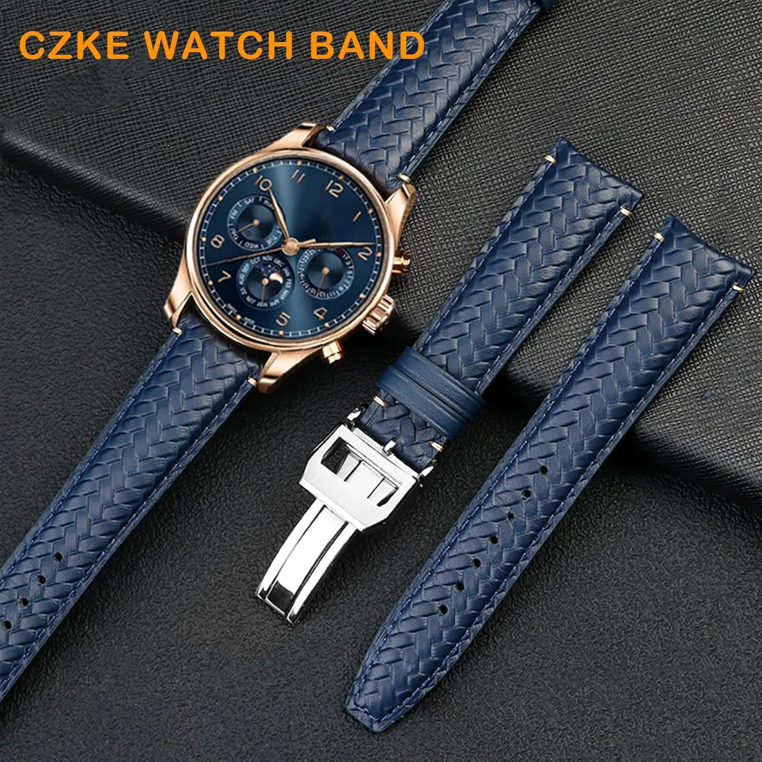 Watches Portofino Blue Soft Leather Watch Strap Cowhide Woven Watchband For feel resource IWC IW344205 Portugieser Pilot 