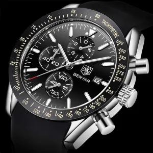 Watches Quartz Movement, Waterproof and Scratch Resistant, Analog Chronograph Business saturn protect purify cultivate costume Watch Mens Gift BENYAR - Stylish Wrist Watch for Men Silicone Strap 
