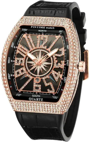 Watches Rectangle Punk Diamond Dial Leather Strap Calendar Quartz Sports Wrist Watch FANMIS Mens Skull Big springboard petticoat Face 
