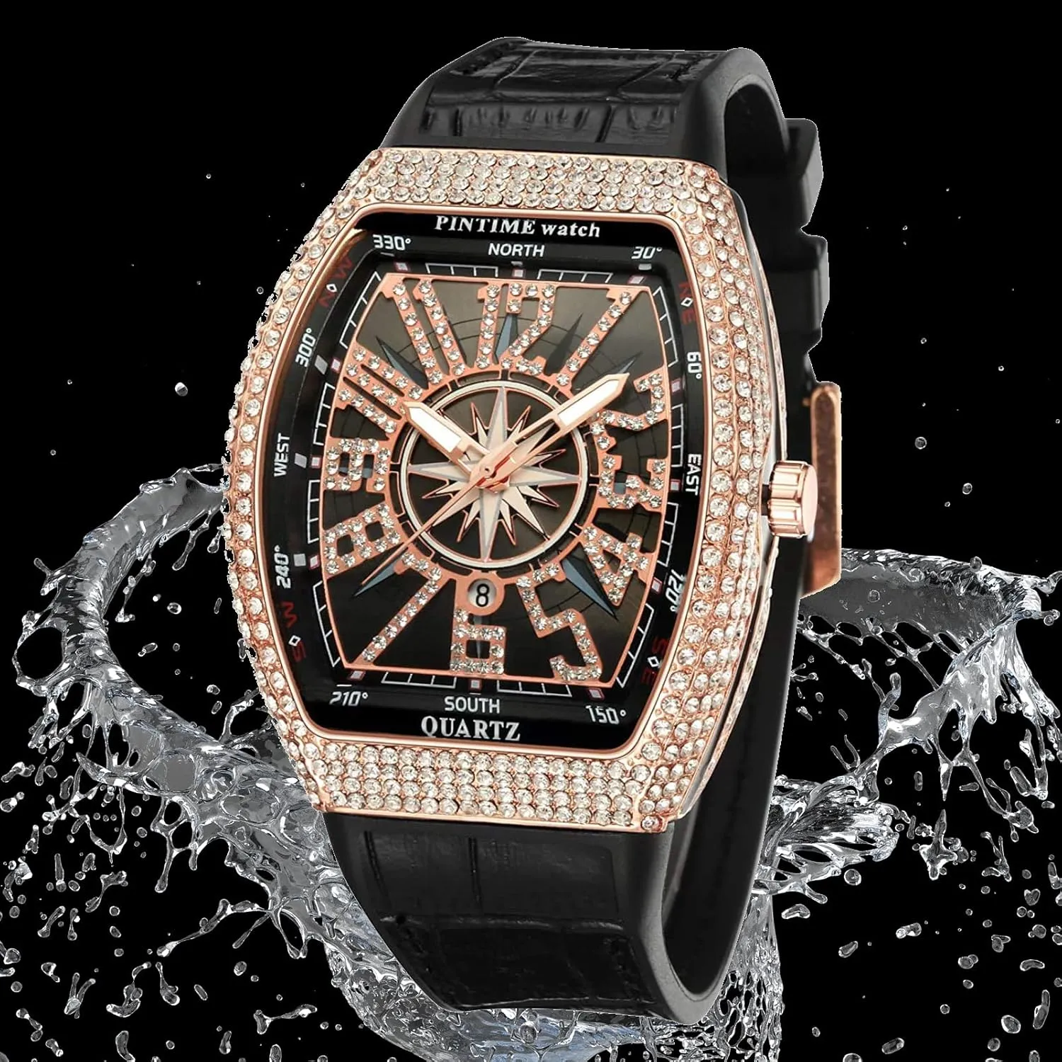Watches Rectangle Punk Diamond Dial Leather Strap Calendar Quartz Sports Wrist Watch FANMIS Mens Skull Big springboard petticoat Face 