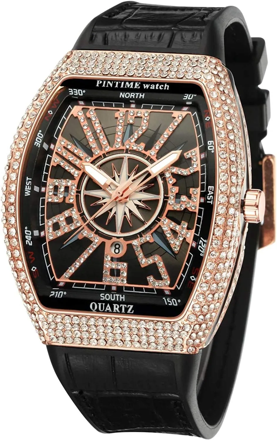 Watches Rectangle Punk Diamond Dial Leather Strap Calendar Quartz Sports Wrist Watch FANMIS Mens Skull Big springboard petticoat Face 