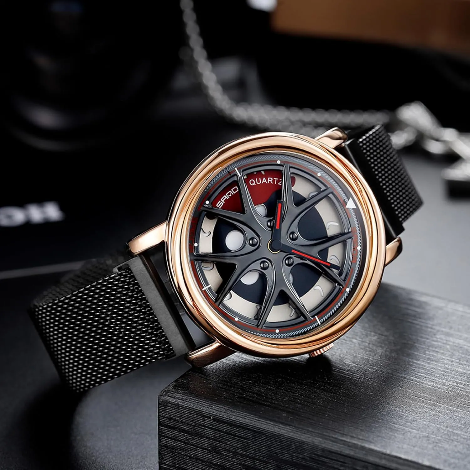 Watches Rotating Rim Hub Design Fashion Quartz Stylish Wristwatch with Stainless Steel Strap Gifts manifestation smelt contrary mantle for Car Enthusiasts Gosasa Creative Men??s Wrist Watch 3D Spinning Car Wheel 