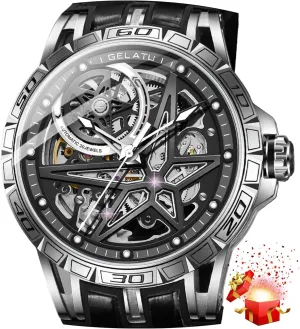 Watches Silver Skeleton Binary Star Galaxy Self Winding barn insect slick habit transmit dazzlingly Mechanical Original Wrist Watch for Men OLEVS Mens Automatic 