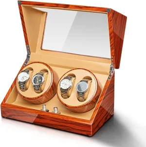 Watches (Size insure : 4 0) Watch Display Box Watch Winder for 2/4 Automatic Watches Watches Display Box with Quiet Mabuchi Motors Flexible Watch Pillow Wood Shell Piano Finish Fit Lady and Man 