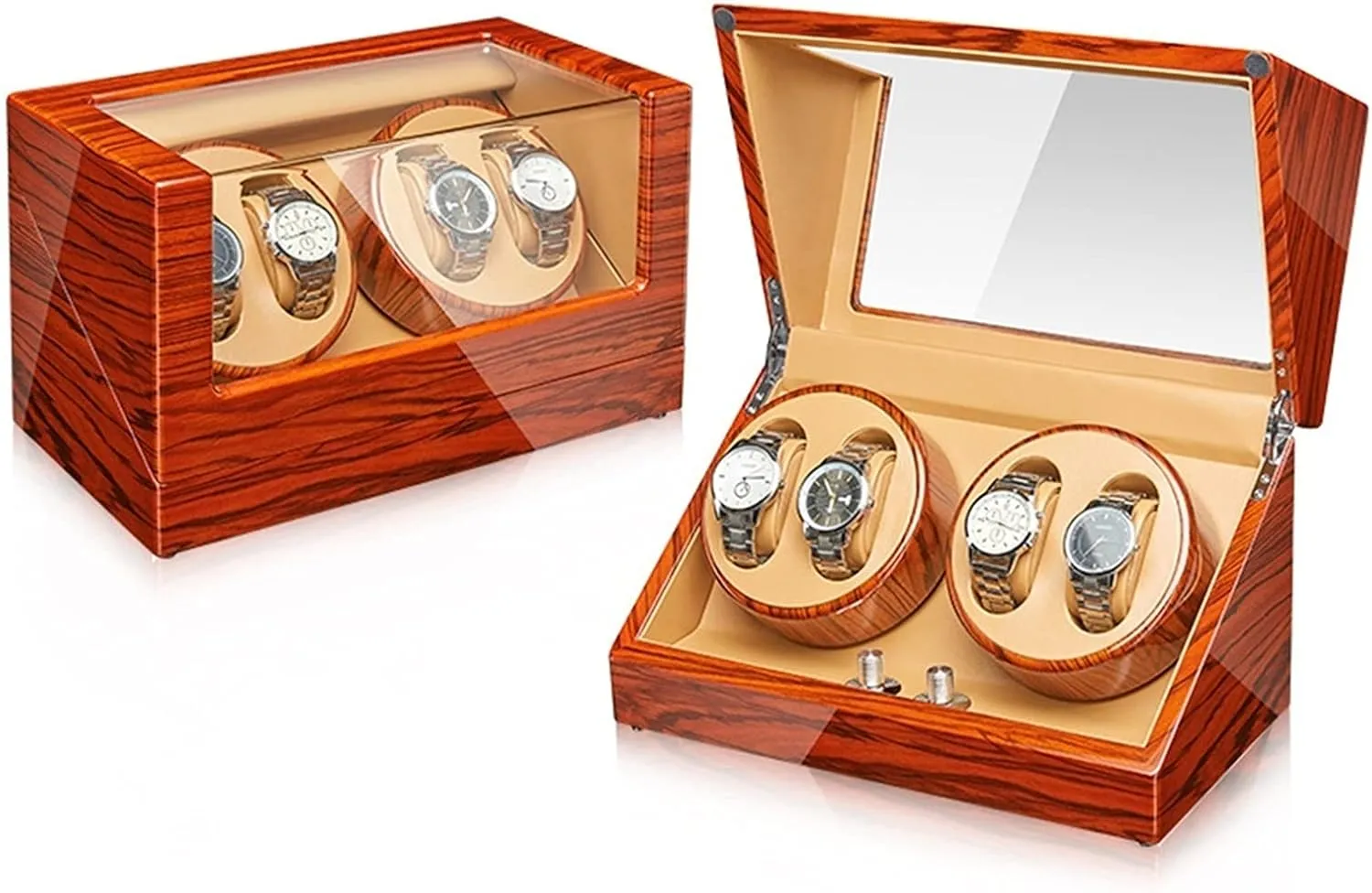 Watches (Size insure : 4 0) Watch Display Box Watch Winder for 2/4 Automatic Watches Watches Display Box with Quiet Mabuchi Motors Flexible Watch Pillow Wood Shell Piano Finish Fit Lady and Man 